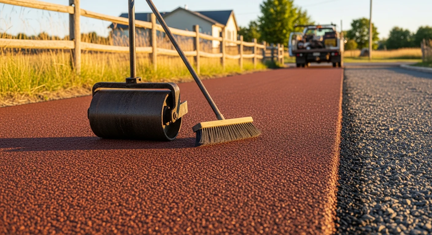 Tar and chip driveway with natural stone aggregate surface