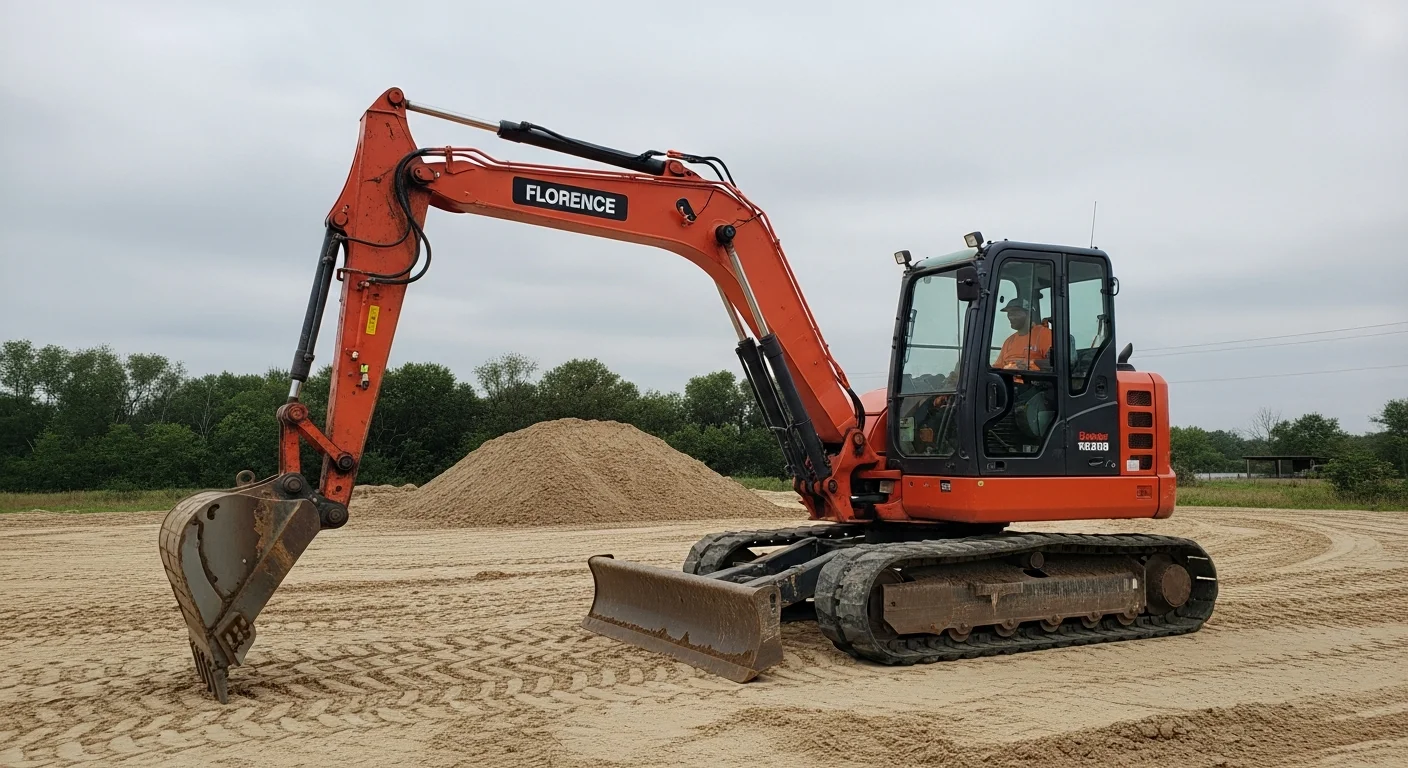 A graded and cleared residential lot in Florence, South Carolina with smooth, compacted soil ready for paving. Heavy equipment tracks are visible across the leveled surface, showing recent excavation and grading work completed by Coast 2 Coast Asphalt.